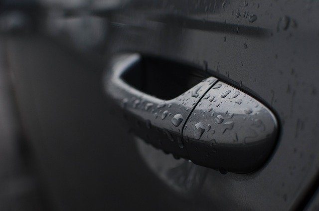 car handle in the rain